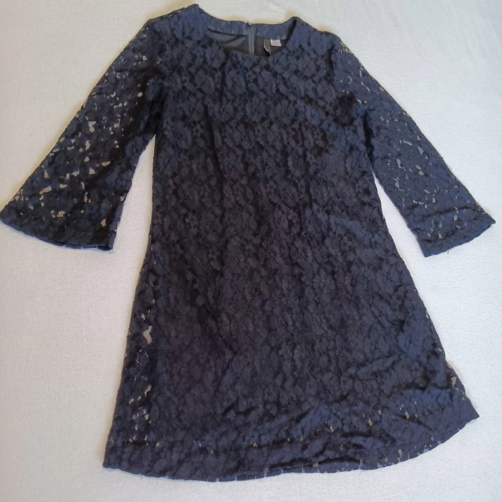 H&M Sz 40(medium) Black Lace Whimsygoth Fairygoth Dress With Sheer Sleeves